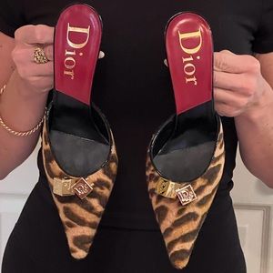 Christian DIOR animal print fur gold dice Heels